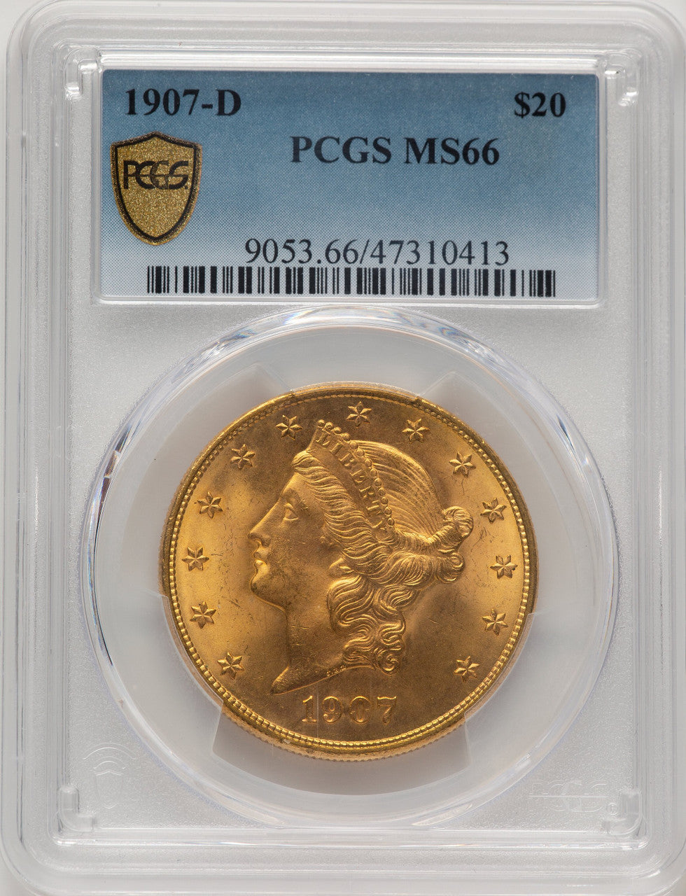 1907-D $20 Liberty Double Eagle PCGS MS66 (507439003)