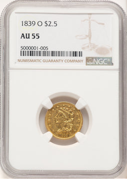1839-O $2.50 Classic Quarter Eagle NGC AU55
