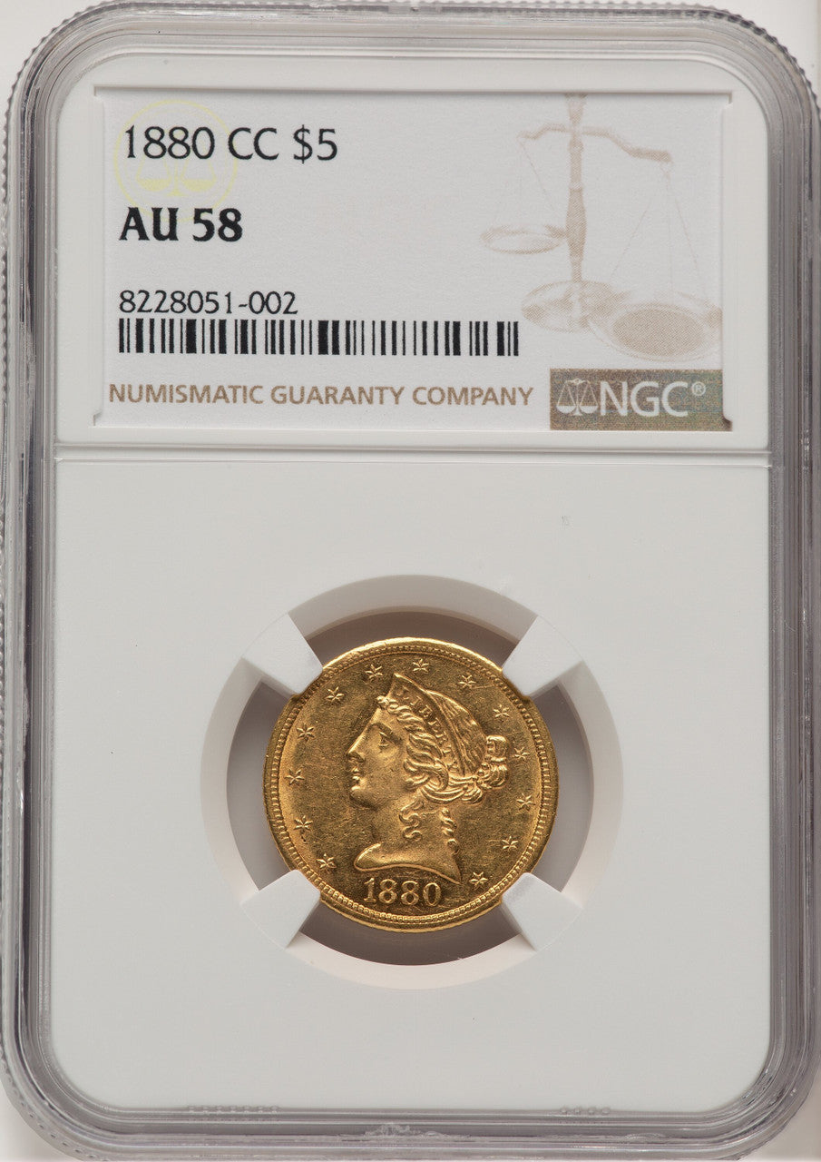 1880-CC $5 Liberty Half Eagle NGC AU58