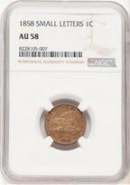1858 1C SM LETTERS Flying Eagle Cent NGC AU58