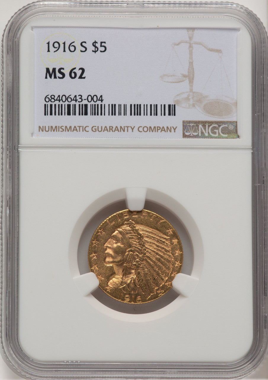 1916-S $5 Indian Half Eagle NGC MS62 (507448001)
