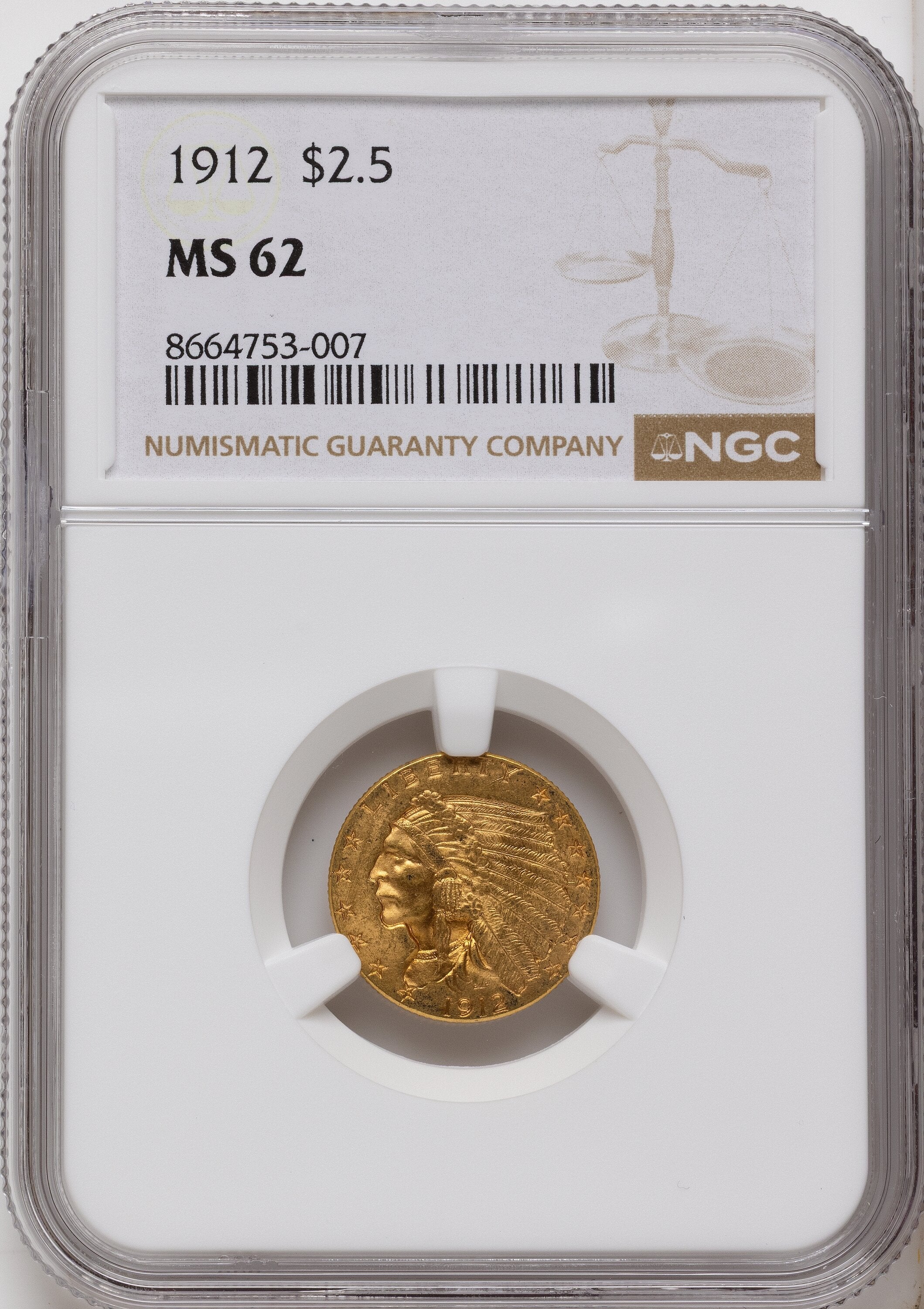 1912 $2.50 Indian Quarter Eagle NGC MS62