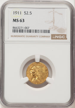 1911 $2.50 Indian Quarter Eagle NGC MS63 (507470019)