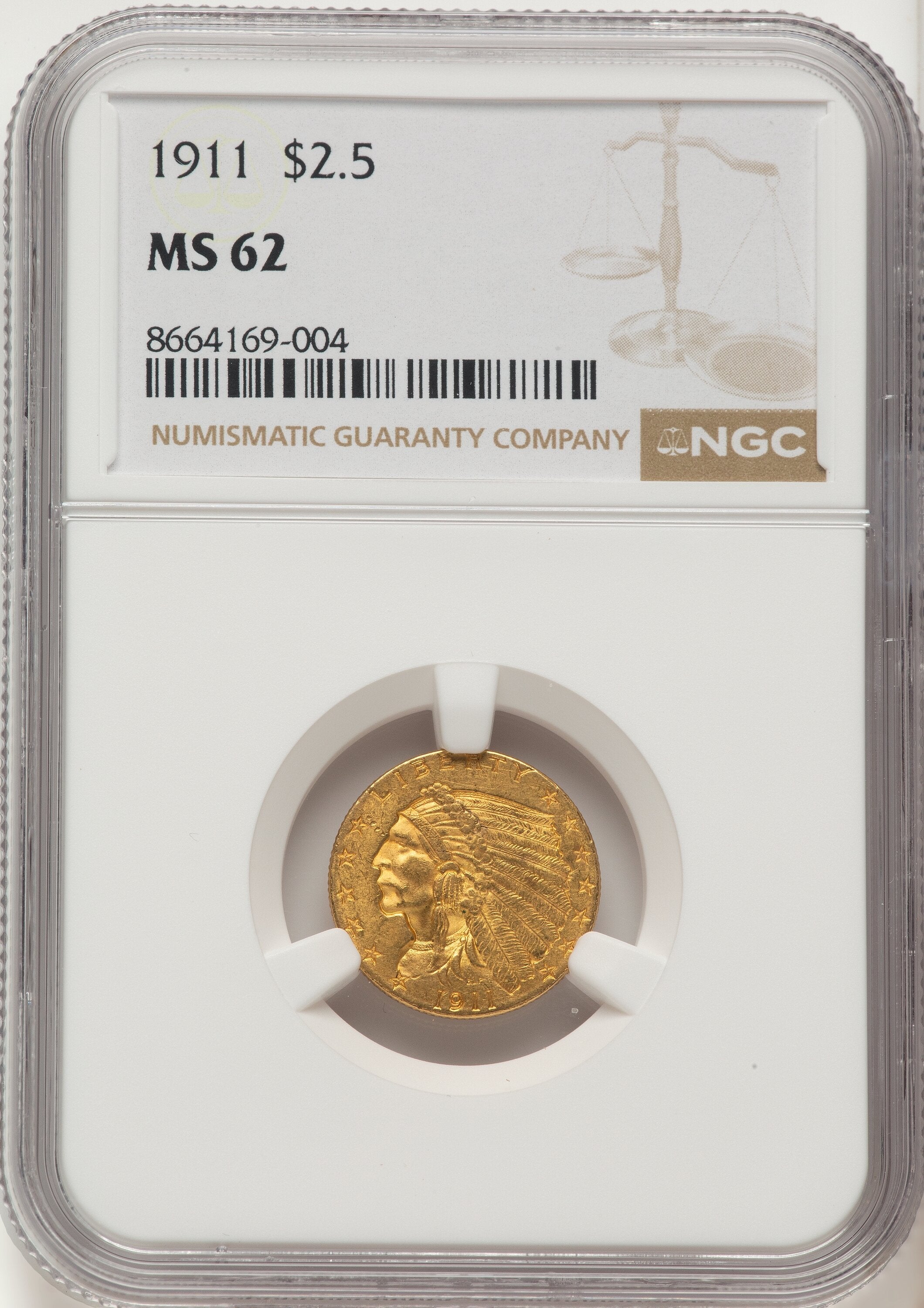 1911 $2.50 Indian Quarter Eagle NGC MS62