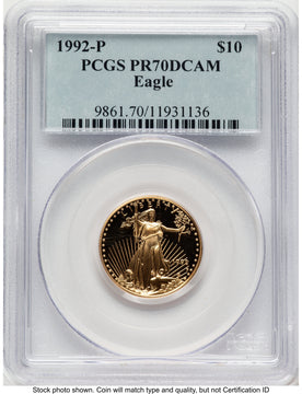 1992-P Proof Gold Eagle 1/4 oz Blue Label PCGS PR70