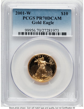 2001-W Proof Gold Eagle 1/4 oz Blue Gradient PCGS PR70
