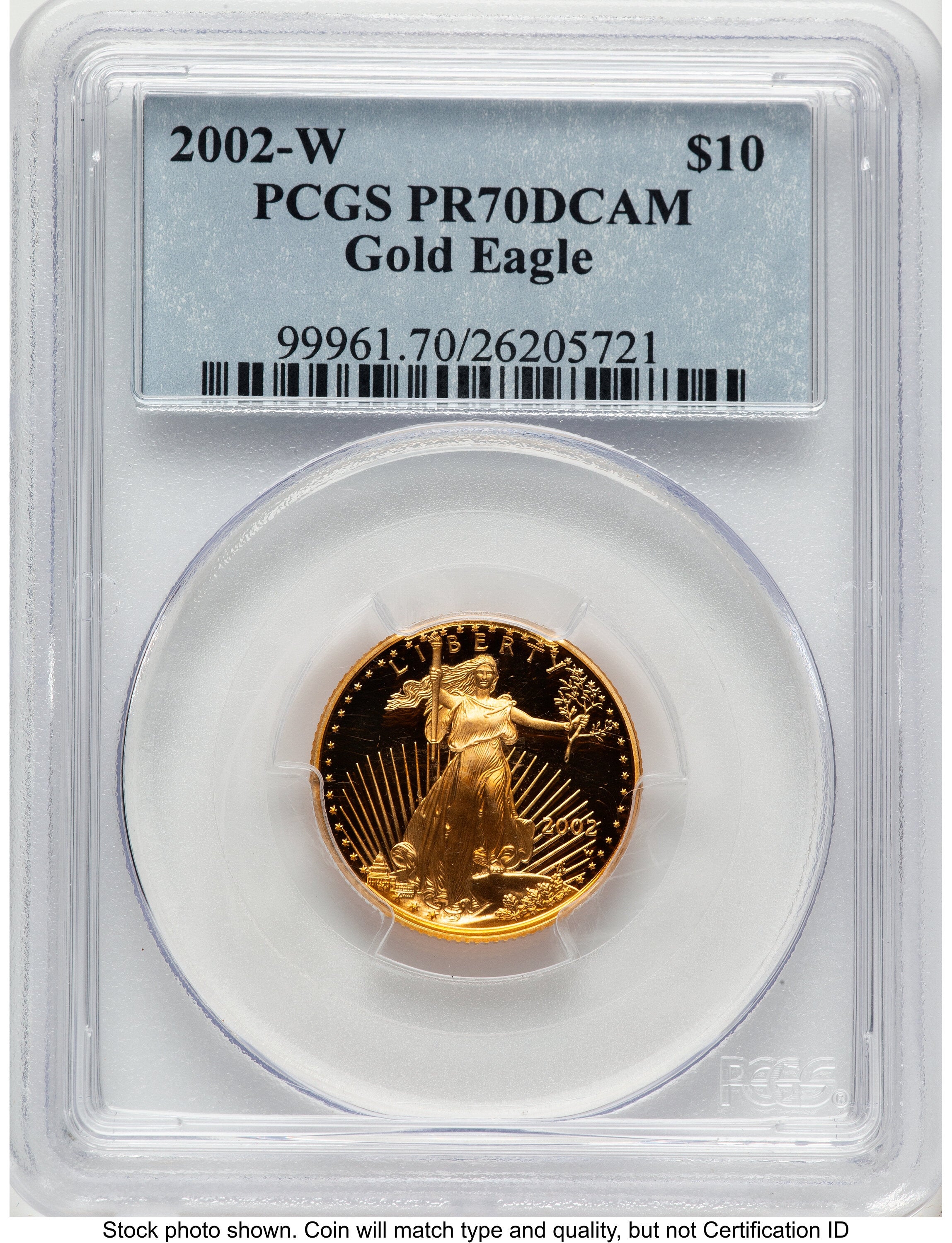 2002-W Proof Gold Eagle 1/4 oz Blue Label PCGS PR70