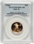 2003-W Proof Gold Eagle 1/4 oz Blue Label PCGS PR70