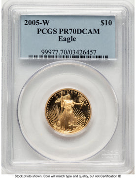 2005-W Proof Gold Eagle 1/4 oz Blue Label PCGS PR70
