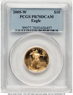 2005-W Proof Gold Eagle 1/4 oz Blue Label PCGS PR70