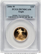 2006-W Proof Gold Eagle 1/4 oz Blue Label PCGS PR70