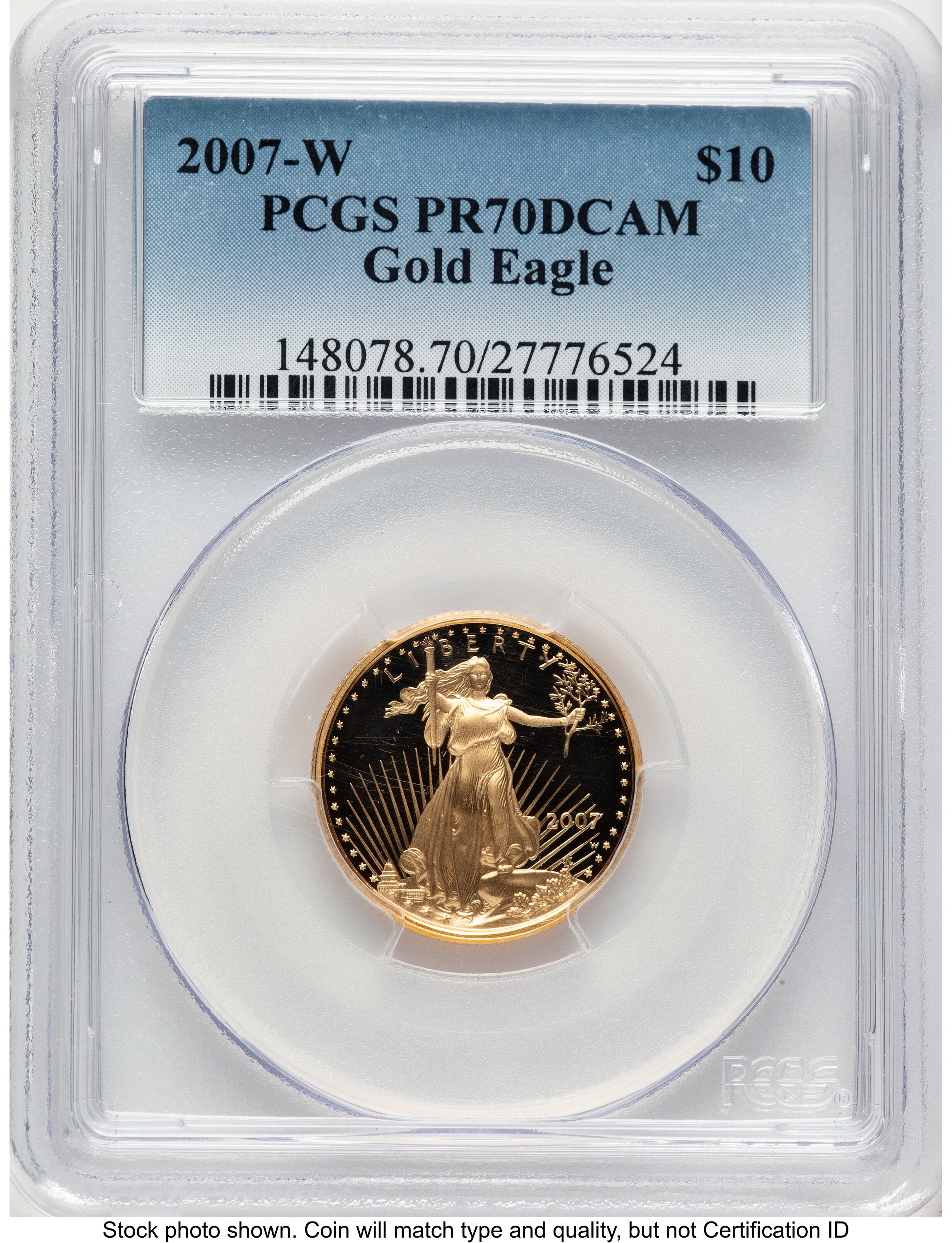 2007-W Proof Gold Eagle 1/4 oz Blue Gradient PCGS PR70