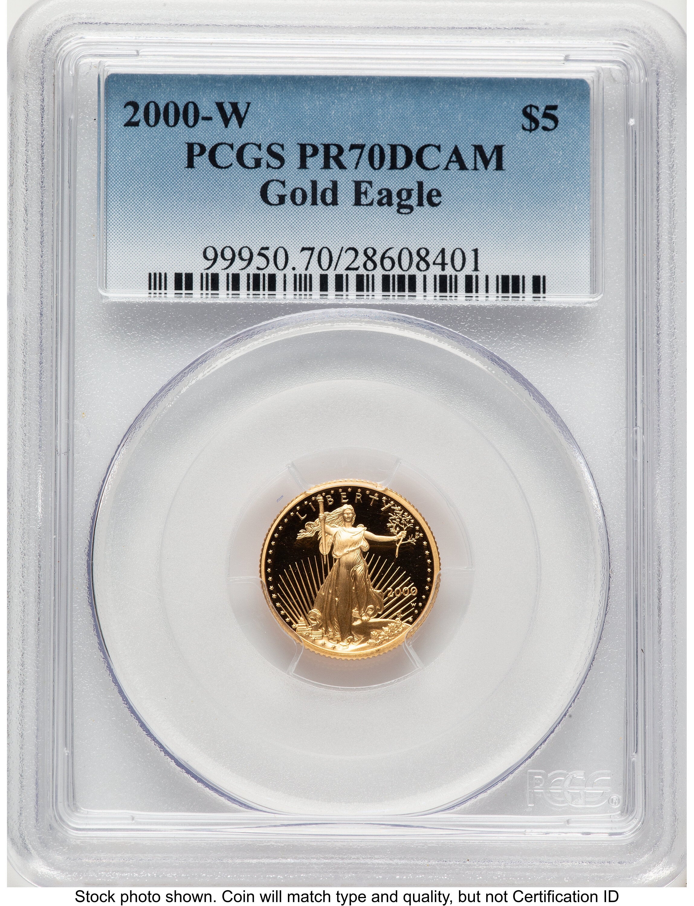 2000-W Proof Gold Eagle 1/10 oz Blue Gradient PCGS PR70