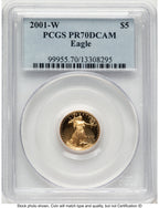 2001-W Proof Gold Eagle 1/10 oz Blue Label PCGS PR70