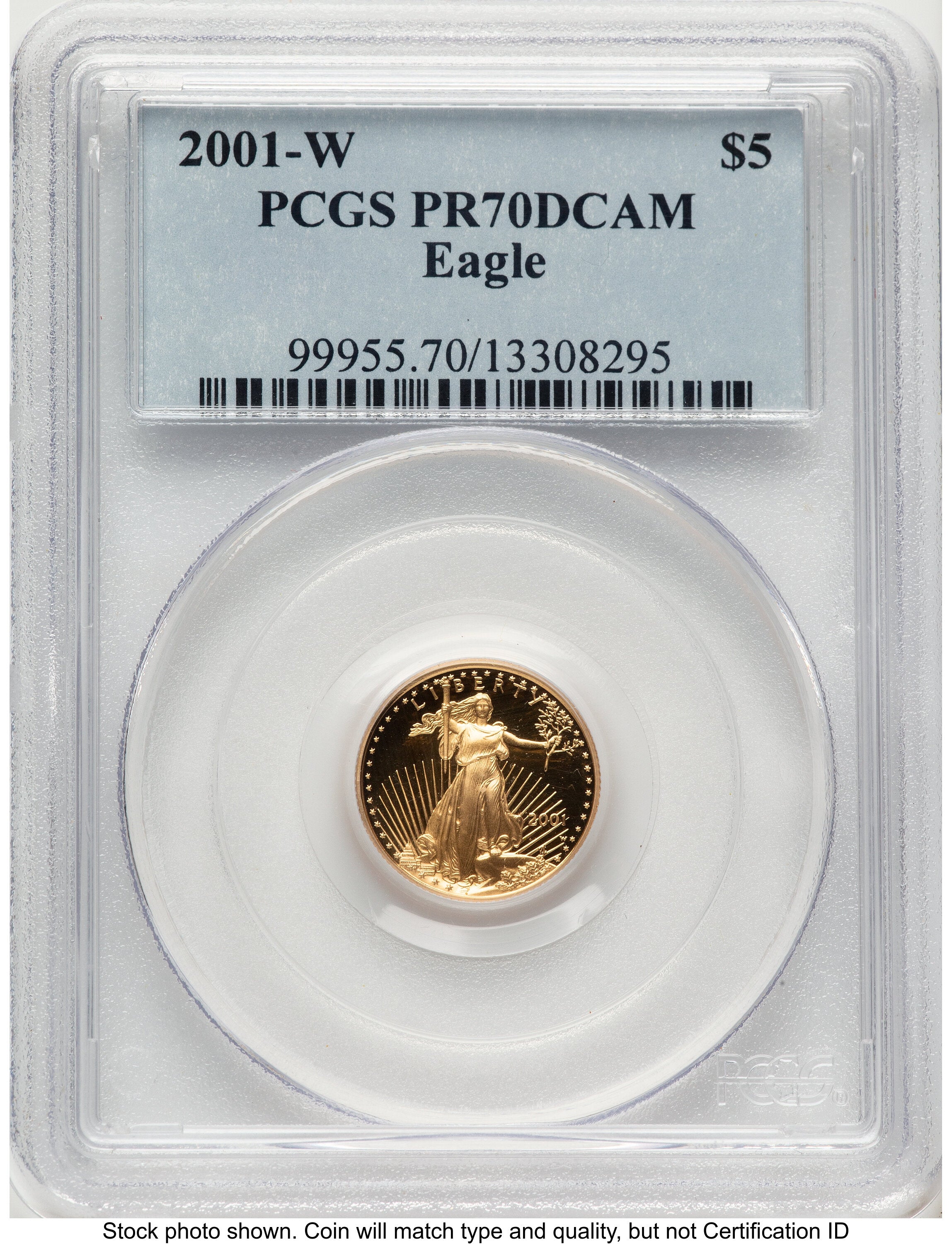 2001-W Proof Gold Eagle 1/10 oz Blue Label PCGS PR70