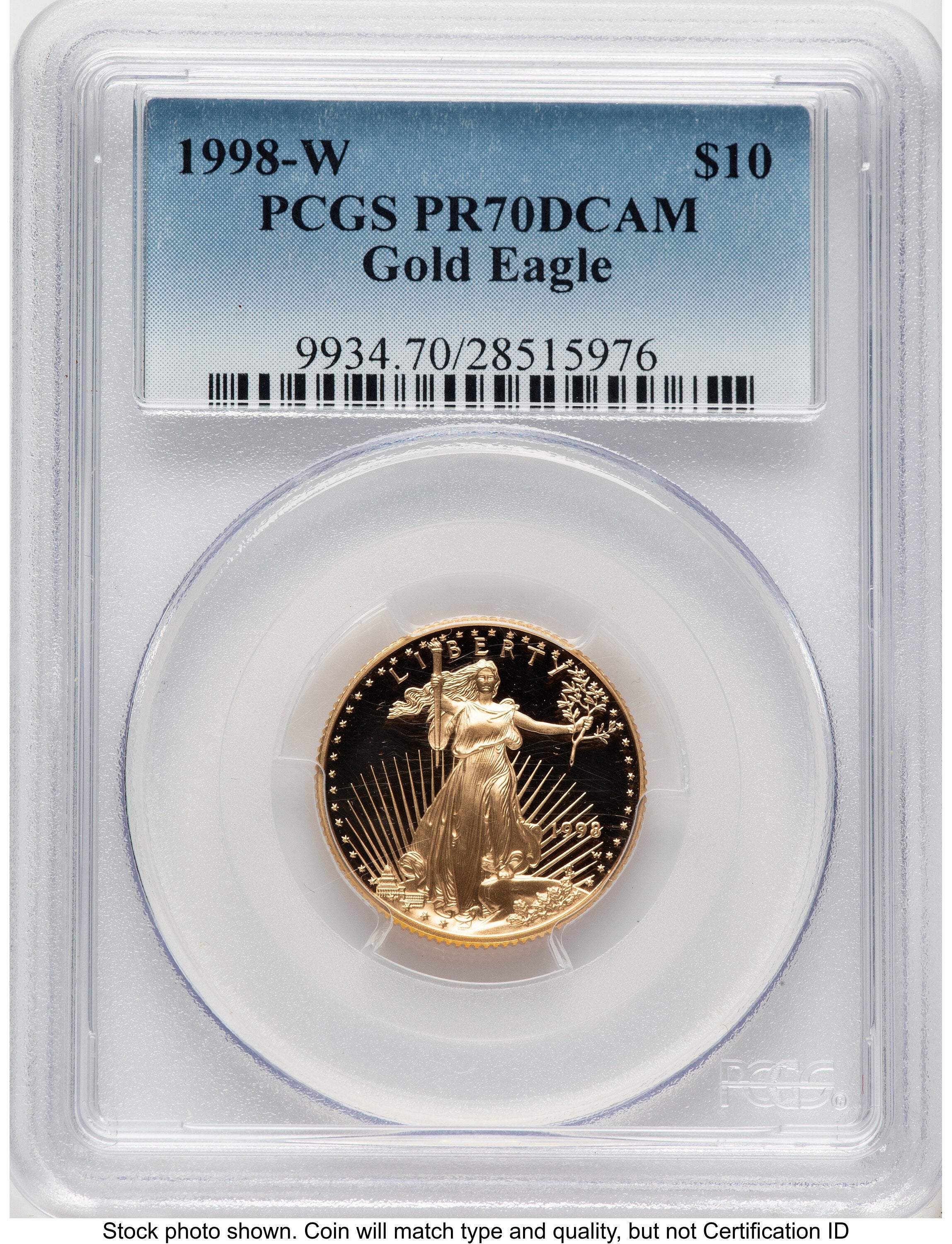 1998-W Proof Gold Eagle 1/4 oz Blue Gradient PCGS PR70