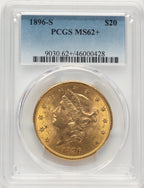 1896-S $20 Liberty Double Eagle PCGS MS62+