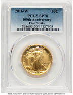 2016-W 50C Walking Liberty 100th Anniversary Gold Centennial FS Blue Gradient PCGS MS70