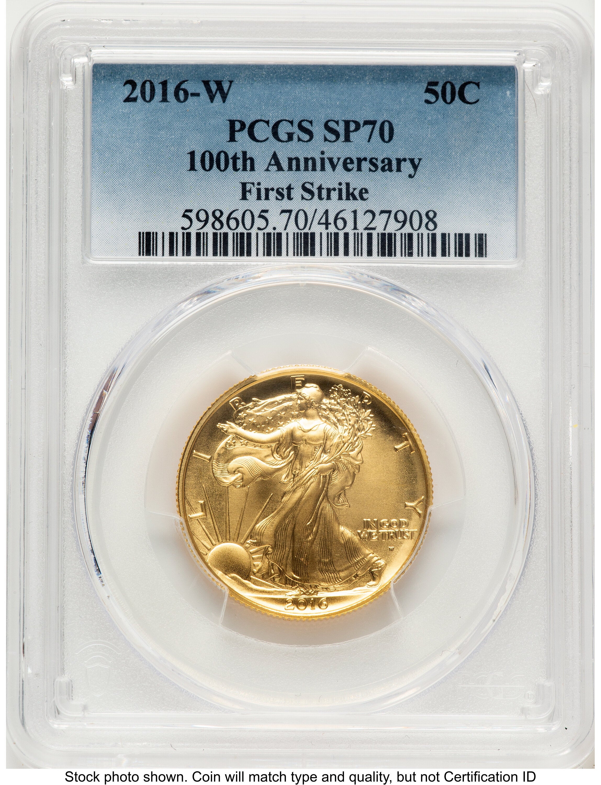 2016-W 50C Walking Liberty 100th Anniversary Gold Centennial FS Blue Gradient PCGS MS70