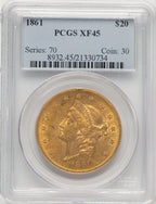 1861 $20 Liberty Double Eagle PCGS XF45