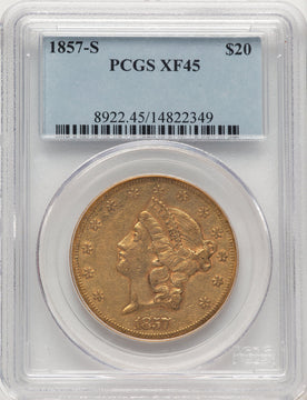 1857-S $20 Liberty Double Eagle PCGS XF45 (507550015)