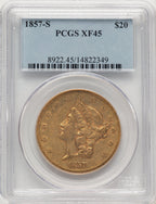1857-S $20 Liberty Double Eagle PCGS XF45 (507550015)