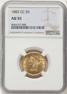 1882-CC $5 Liberty Half Eagle NGC AU55