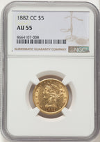 1882-CC $5 Liberty Half Eagle NGC AU55