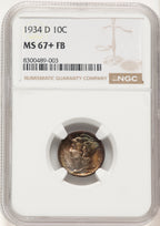 1934-D 10C FB Mercury Dime NGC MS67+