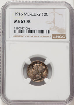 1916 10C Mercury FB Mercury Dime NGC MS67