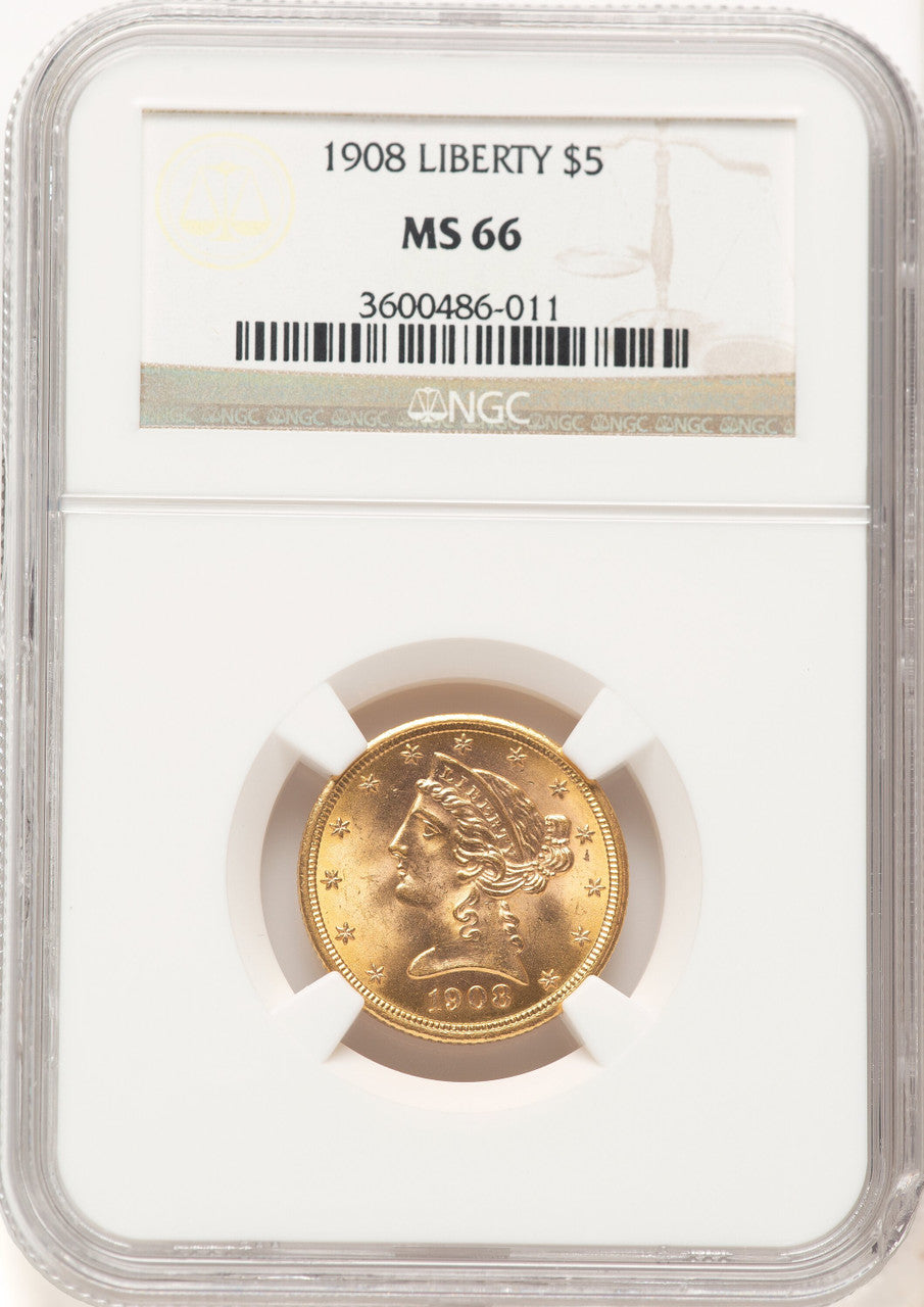 1908 $5 Liberty Liberty Half Eagle NGC MS66 (507604001)