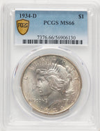 1934-D Peace Dollar PCGS MS66 (507631004)