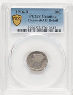 1916-D 10C Genuine Mercury Dime Genuine PCGS AG03