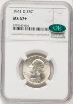 1941-D 25C CAC Washington Quarter NGC MS67+