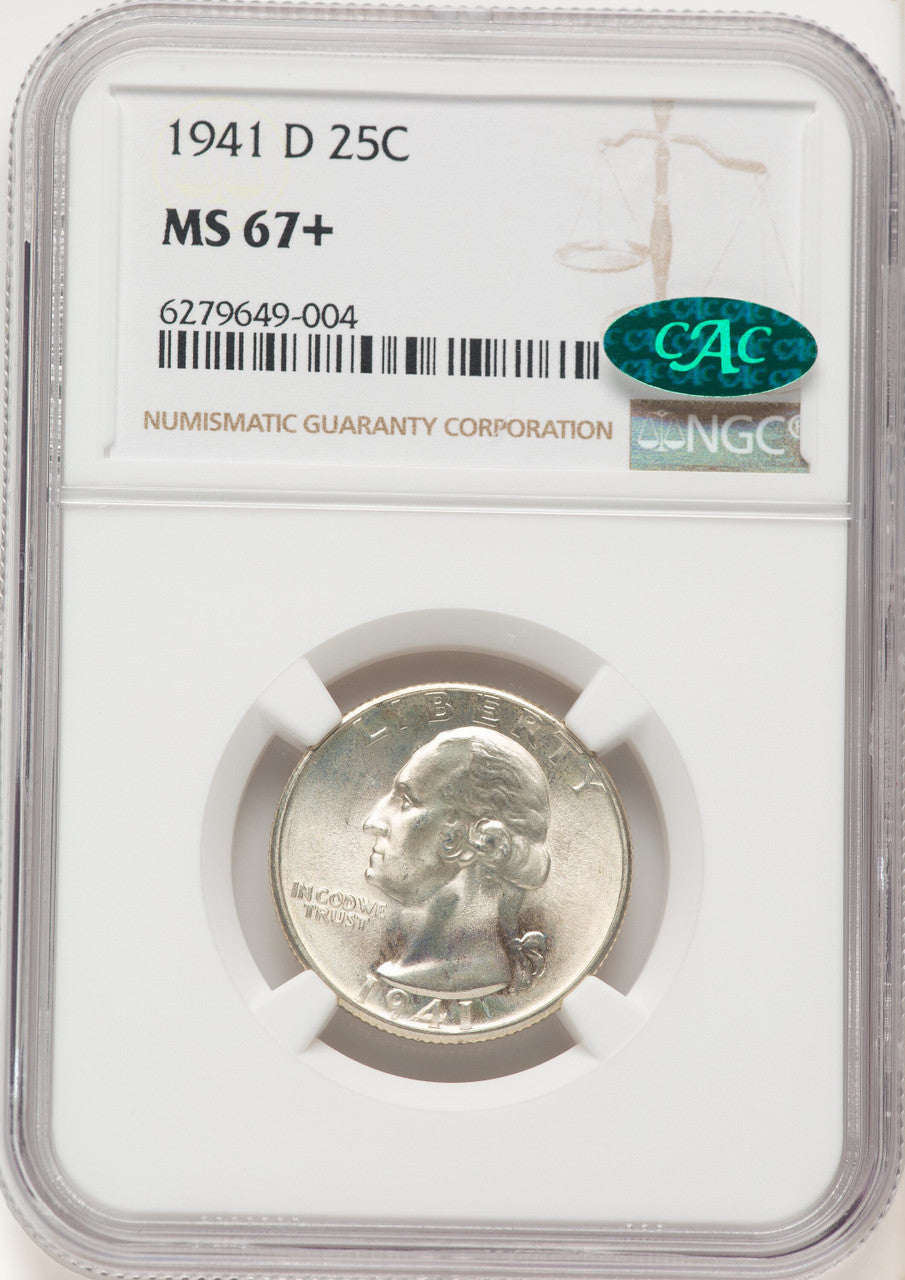 1941-D 25C CAC Washington Quarter NGC MS67+