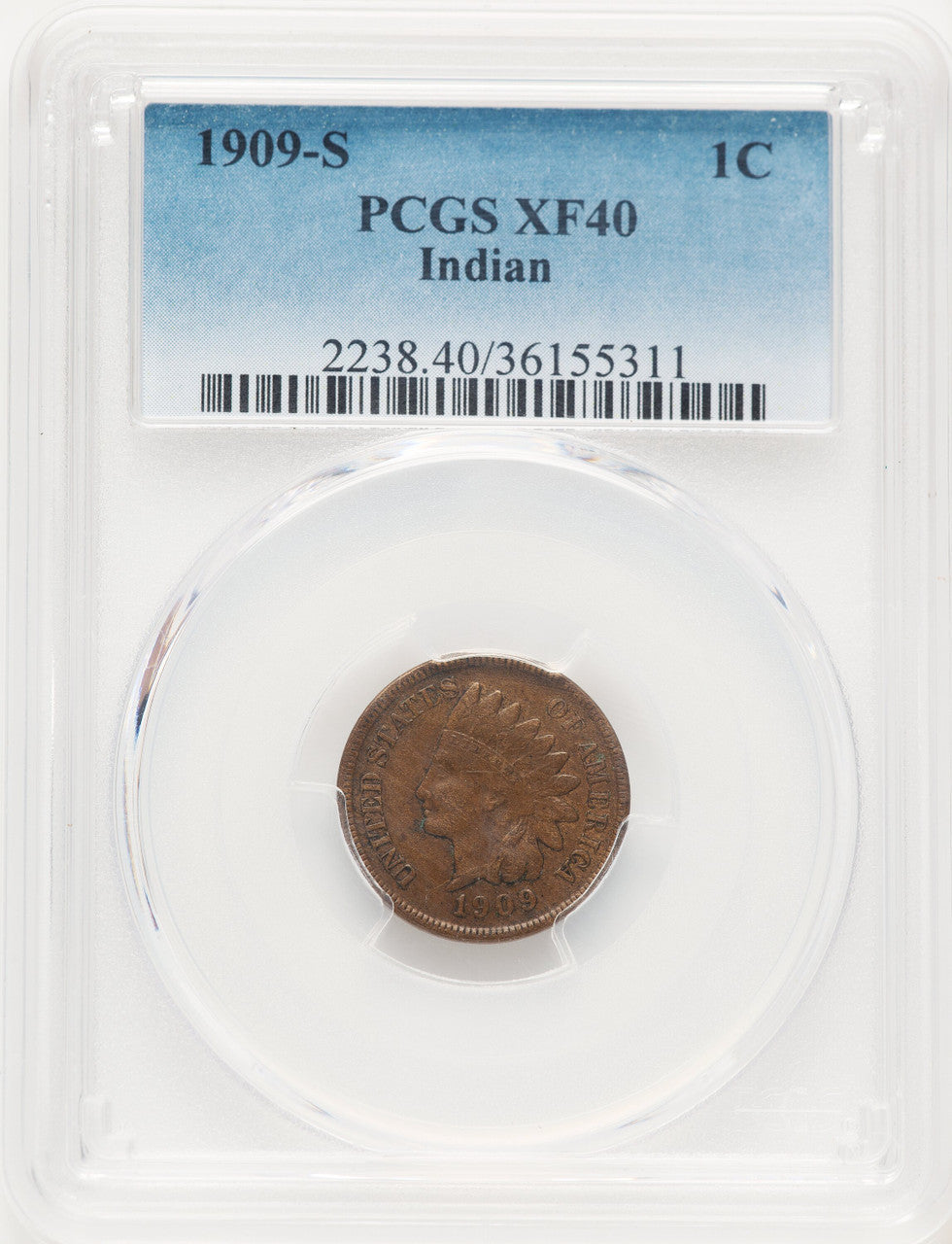 1909-S 1C Indian BN Indian Cent PCGS XF40 (507634039)