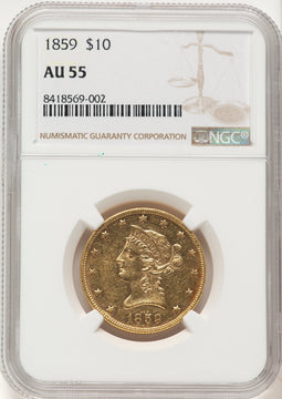 1859 $10 Liberty Eagle NGC AU55 (507638204)