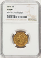 1848 $5 Liberty Half Eagle NGC AU50