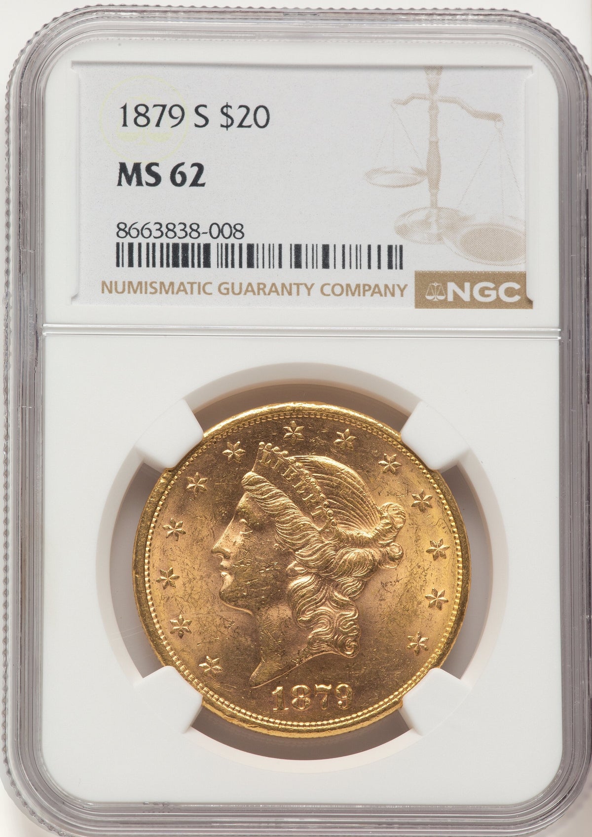 1879-S $20 Liberty Double Eagle NGC MS62