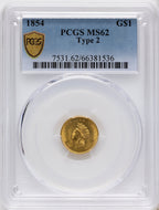 1854 G$1 Type Two Gold Dollar PCGS MS62