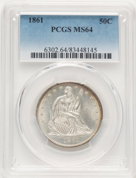 1861 50C Seated Half Dollar PCGS MS64
