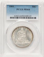 1861 50C Seated Half Dollar PCGS MS64