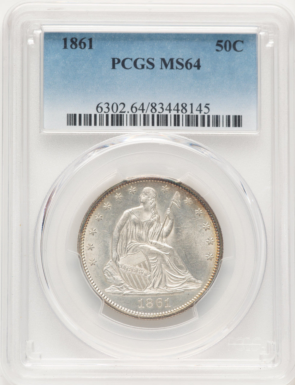 1861 50C Seated Half Dollar PCGS MS64