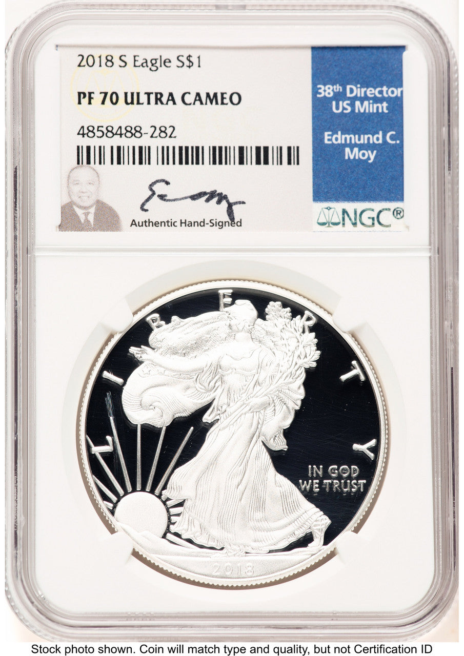 2018-S Proof Silver Eagle 1 oz NGC PF70 Ed Moy