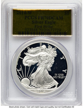2014-W Proof Silver Eagle 1 oz FS Gold Foil PCGS PR70