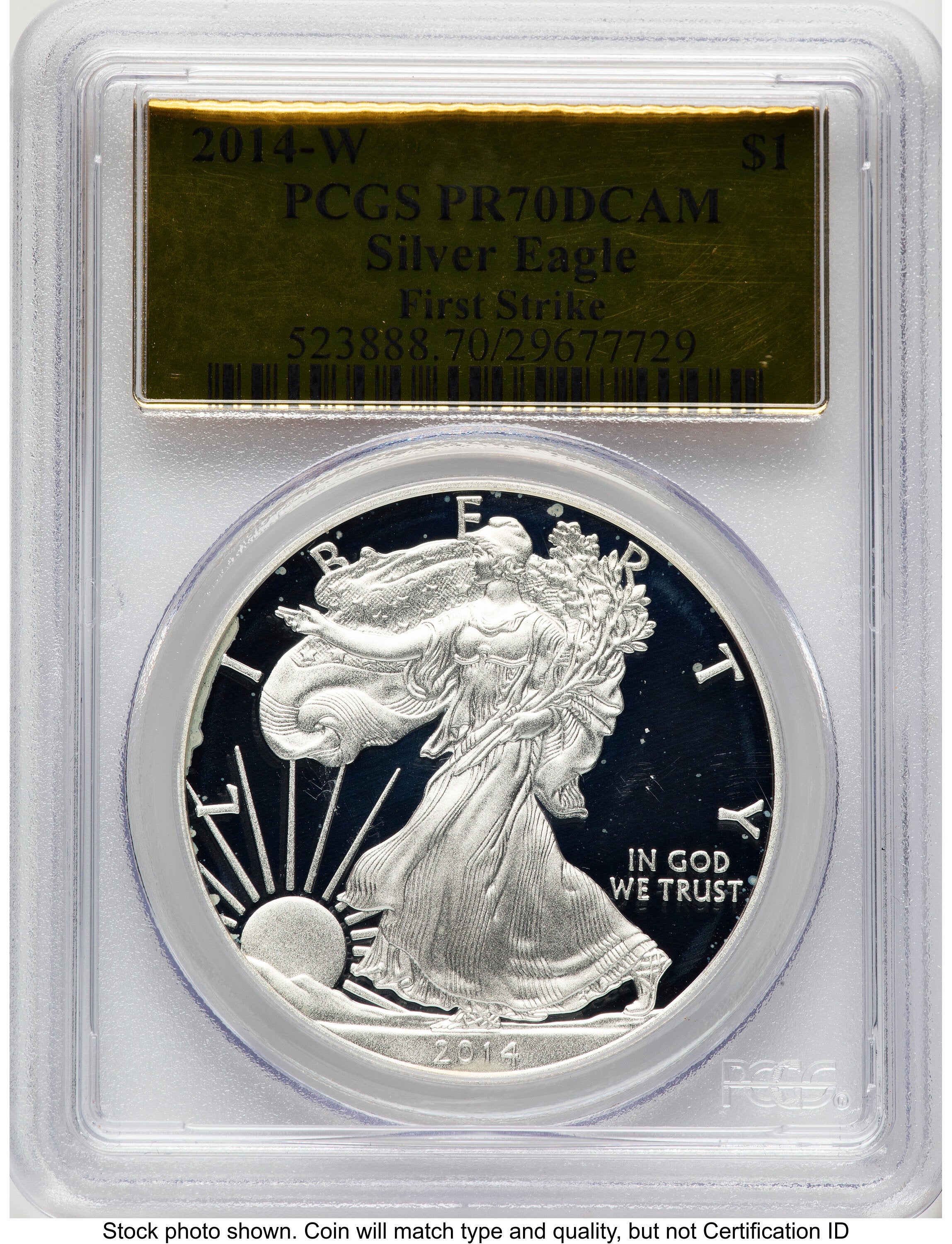 2014-W Proof Silver Eagle 1 oz FS Gold Foil PCGS PR70