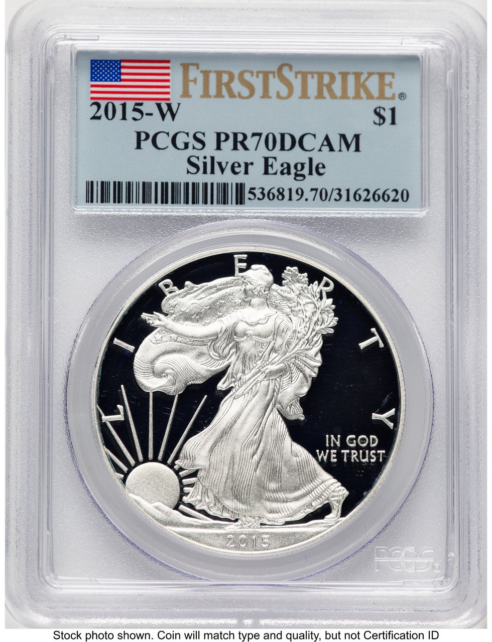 2015-W Proof Silver Eagle 1 oz FS Flag PCGS PR70