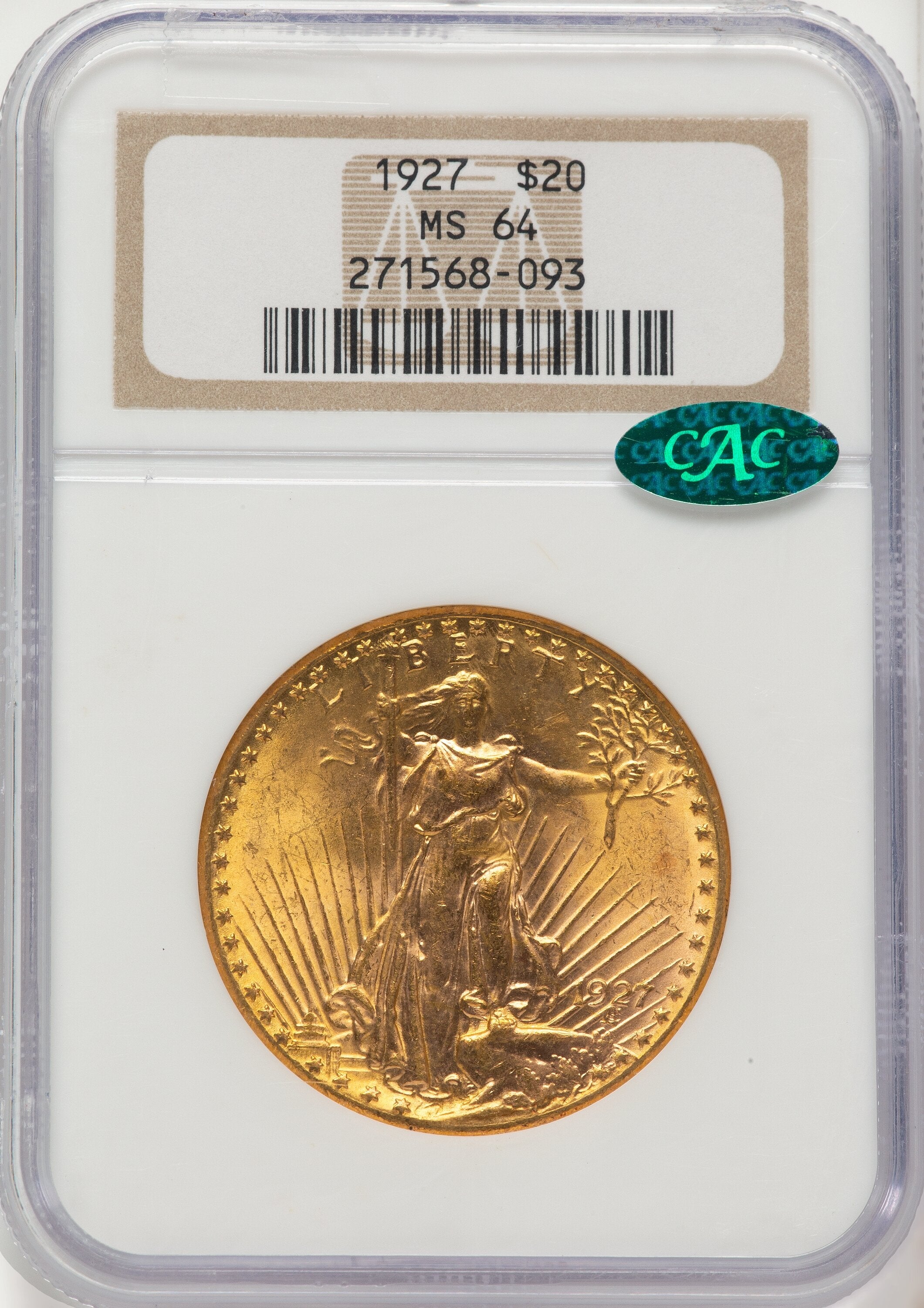 1927 $20 CAC Saint-Gaudens Double Eagle NGC MS64