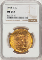 1928 $20 Saint-Gaudens Double Eagle NGC MS66+
