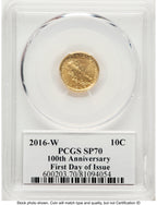 2016-W 10C Mercury Dime 100th Anniversary Gold Centennial FDI John Mercury Dime PCGS MS70 Mercanti